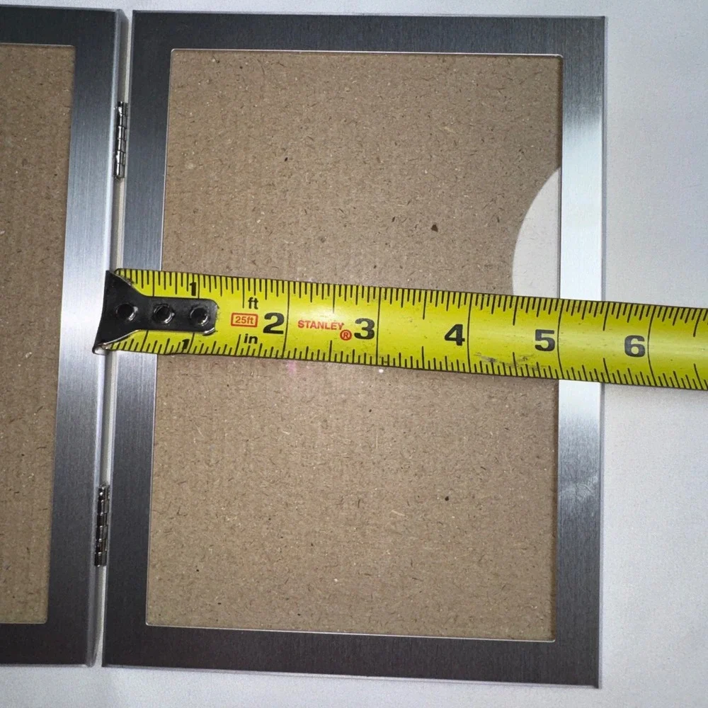 Brushed Silver Metal Double Picture Frames Hinged 5x7 Set of 2 Modern Decor